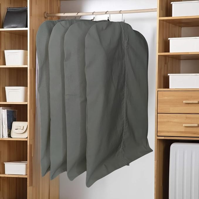 Garment Bag for Hanging Clothes – Organic Cotton Suit & Coat Cover with Zipper | Breathable Closet Organizer for Travel & Storage (Small (24"x35"), Gray)