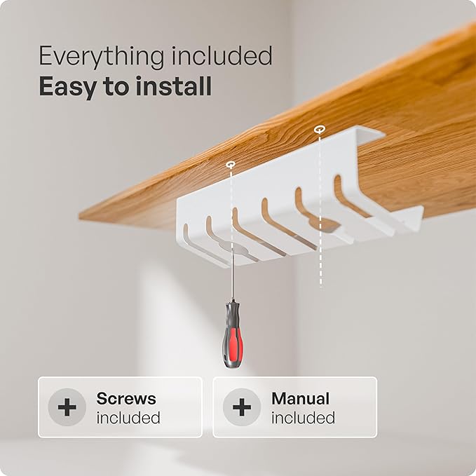 PAMO Cable Management Under Desk for Easy mounting Under-Table I Set of 3 - with 10X Cable Ties I Desk Organizer for Office/Home Office Table Thoughtful Cable Tray Holder