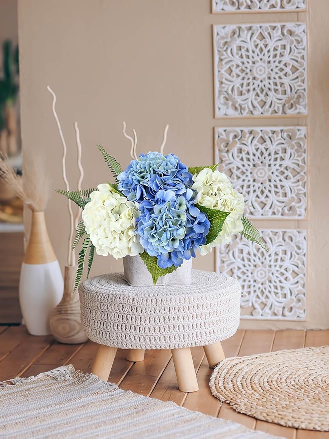 2 White +2 Blue Real Touch Hydrangea Artificial Flowers,21" Vintage Silk Fake Flowers, Faux Hydrangea Flowers for Wedding Bouque Centerpieces Tables Party Home
