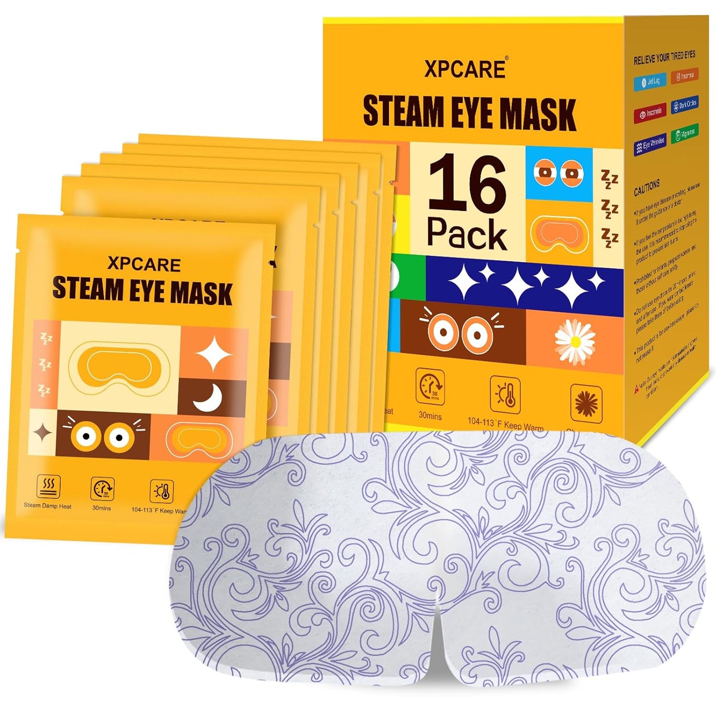 XPCARE 16 Pack Steam Eye Masks for Dry Eyes, Heated Eye Mask Warm Compress for Eyes,Disposable Heated Eye Mask for Dark Circles, Puffy Eyes, Relief Stress Eye Fatigueï¼Chamomileï¼