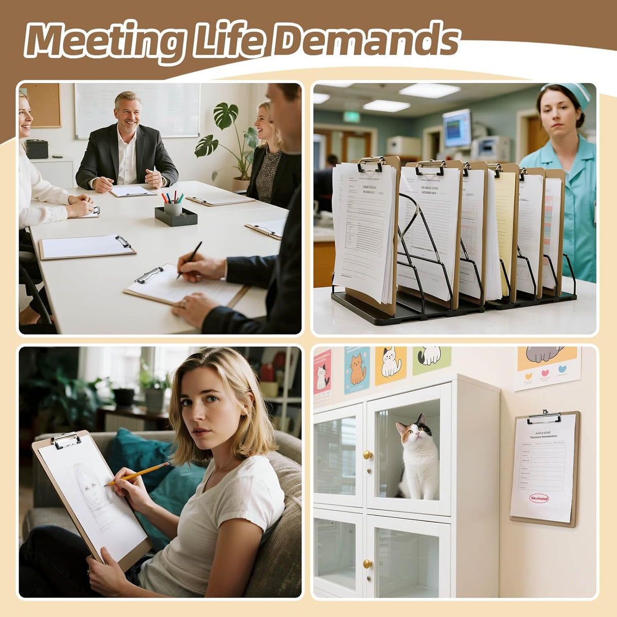 HappyHapi 42 Pack Clipboard 8.5 x 11 Letter Size Clip Boards Bulk, A4 Wooden Hardboard Office Clipboards Pack for Classroom, Work-Meetings, Brown