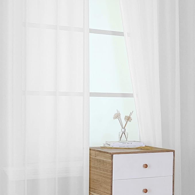 KEQIAOSUOCAI Pure White Sheer Curtains for Windows 63 inch Length - Grommet Voile Textured Soft & Lightweight Window Dressing for Bedroom Decor,W54 x L63, 2 Pieces