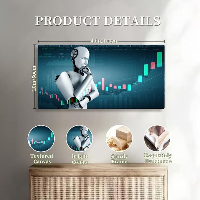 Wibinuki Wall Art Wall Decor Wall Paintings Future financial technology controlled AI robot using machine for Living Room Bedroom Bathroom Home Decor Can Be Hung Directly 20"x 40"