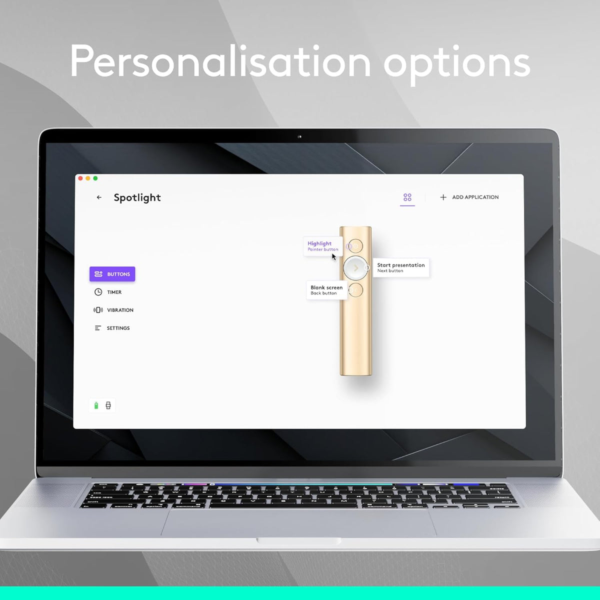 Logitech Spotlight Presentation Remote - Universal Wireless Presentation Clicker with Laser Pointer, Advanced Digital Highlighting, Bluetooth, 30 m Range and Quick Charging - Gold