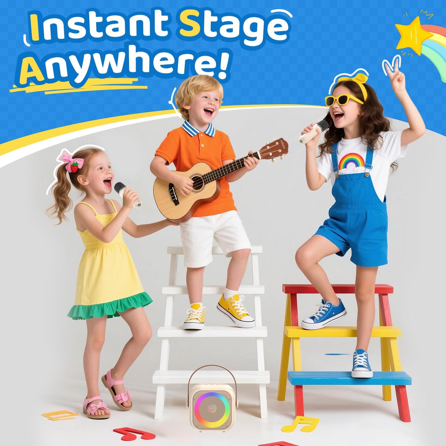 Jeefu Karaoke Machine for Kids, Toys for 3-12 Years Old Girls Gifts, Kids Karaoke Microphone Machine Toy, Best Fun Christmas Birthday Gifts for 5 6 7 8 9 10 11 Years Teens Girl Boys Beige 2 Mic
