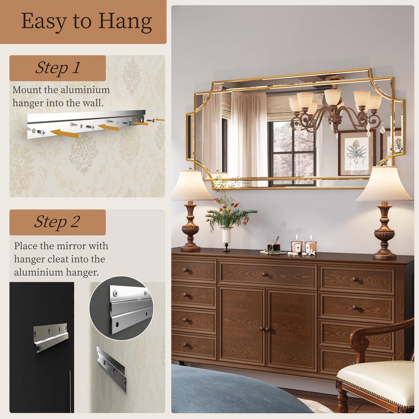 Kelly Miller Gold Traditional Mirror for Wall, Art Decorative Beveled Full Length Mirror for Home Decor, Bathroom, Living Room, Bedroom, Kitchen, Farmhouse, Entryway, 24"x48" Large