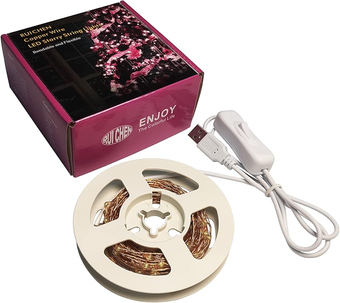 RUICHEN 20 Ft 120 LED USB Fairy String Lights with On/Off Switch, Waterproof Copper Wire Lights for Bedroom Wall Ceiling Wreath Crafts Christmas Halloween Party, Purple