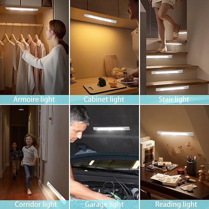 BIGMONAT Motion Sensor LED Night Light,Wireless USB Rechargeable Under Cabinet Lights,Ultra Thin Magnetic Closet Lighting Bar for Kitchen,Stairs,Bedroom (White, 1Pack)