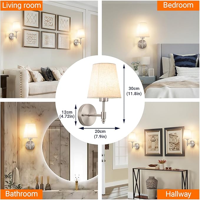 Peel and Stick Wall Sconces, No Drilling Stick On Wall Sconce, Wireless Battery Operated Wall Lights, Adhesive Wall Lamp with 10000mAh Battery Bulb for Bedroom Living Room Decor