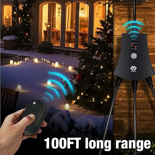Outdoor Wireless Remote Control Outlets, Heavy Duty Waterproof, 3 Grounded Outlets, 1 Receiver 1 Remote,15A 1/2HP, Battery Included, UL Listed.
