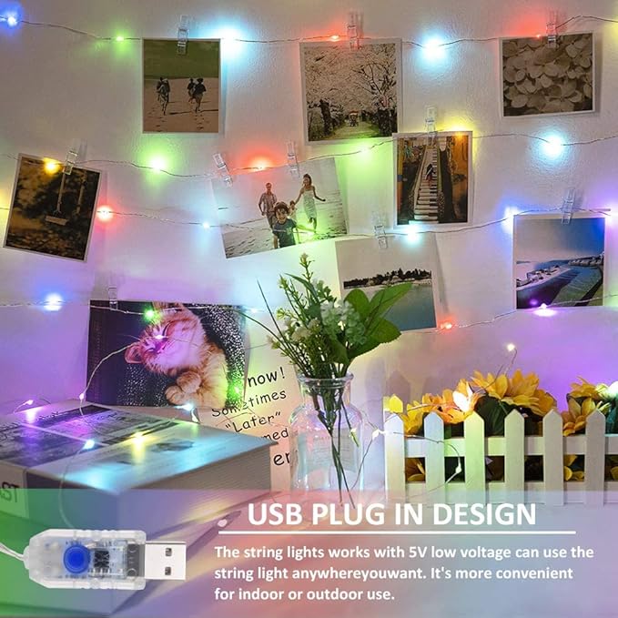 24 Multi Color Changing Fairy Lights USB Powered with Remote Control, 33ft 100 RGB LED Bright Silver Wire Starry String Lights for Christmas Tree, Wedding Party, Indoor, Garden, Bedroom Holiday Décor