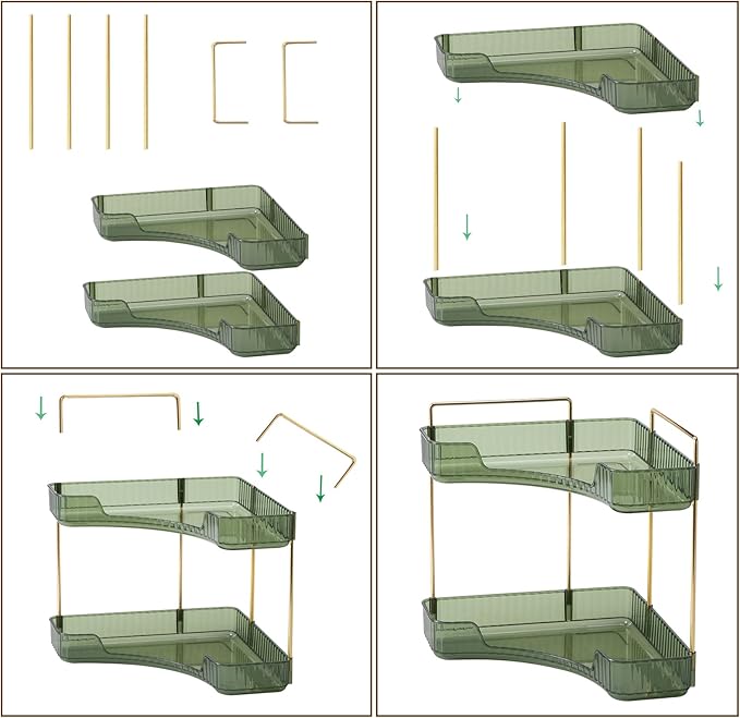 shuang qing 2-Tier Corner Bathroom Counter Organizer – Storage Shelf for Makeup, Perfume & Skincare, Space-Saving Countertop Tray Fits Bathroom, Dresser, Kitchen (Green)