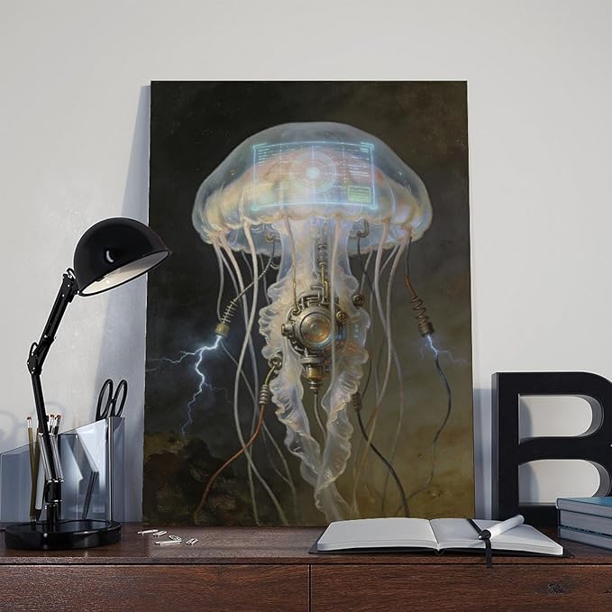 Framed Fantasy Wall Art for Living Room TV Wall Futuristic Tech Inspired Home Decor 16x24inch(40x60cm)