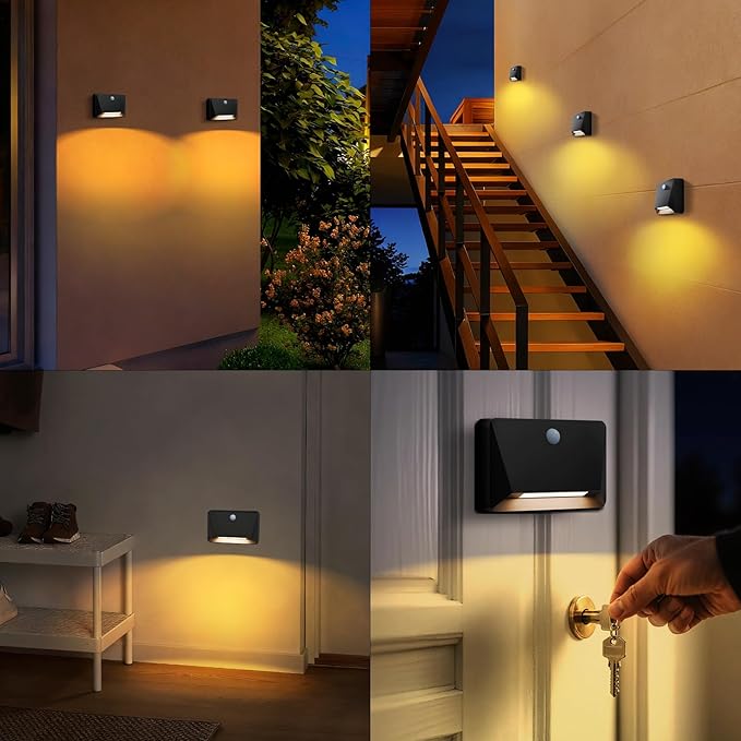 uuffoo Rechargeable Motion Sensor Wall Light, Magnetic Linkage Multi-Sensor Stair Lights with 3 Brightness Levels, Wireless Battery Operated Indoor Wall Lamp for Closet Bedroom Hallway(Black)