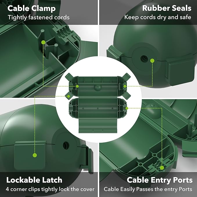 BN-LINK 7 Day Heavy Duty Outdoor Digital Stake Timer, 6 Outlets, Weatherproof, 2X Outdoor Extension Cord Safety Cover Waterproof, Fits 12/14/16 AWG Green
