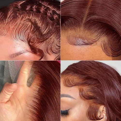 RQY Reddish Brown Bob Wig Human Hair 13x4 Color Straight Lace Front Wigs Human Hair Bob 180% Density Short Brown Lace Front Wigs Human Hair Per Plucked with Baby Hair(33# Brown Bob Wig 14inch)