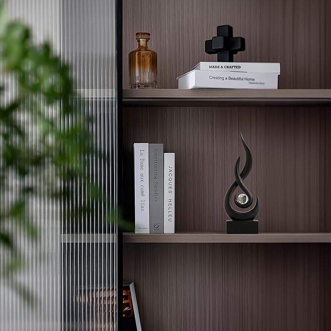 Black Flame Statue Decor for Living Room, 13.7" H Modern Minimalist Sculptures Home Decorations for Dining Room, Abstract Art Sculpture for Shelf Coffee Table Centerpiece