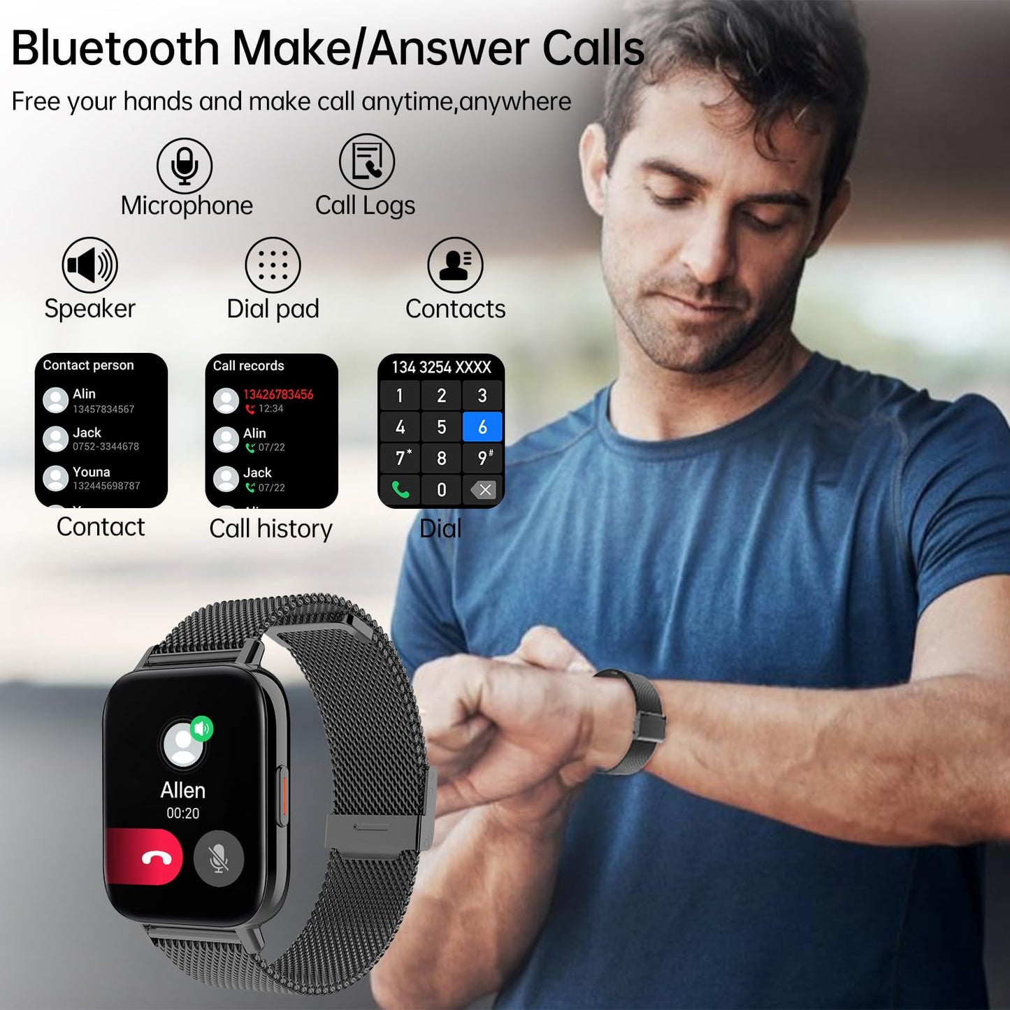 Smart Watch for Women Men(Answer/Dial Calls) 1.85" HD AI Voice Smartwatch with Fitness Tracker/Step Counter/Heart Rate Sleep Monitor, 120+ Sports Modes, IP68 Waterproof for Android/iOS Black 2 Bands