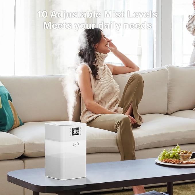 JRD 4L Humidifiers for Bedroom, Cool Mist Humidifier for Large Room, 40H Runtime, 360° Nozzle, Night Light for Home, Office, Baby Nursery, Plants(White)