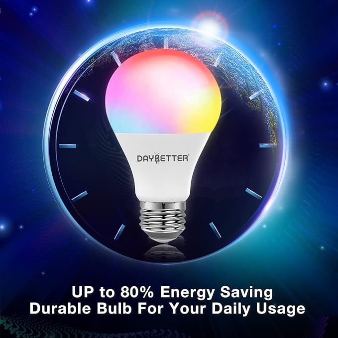 DAYBETTER Smart Light Bulbs, RGBCW WiFi Color Changing Led Bulb, Smart Bulb That Compatible with Alexa & Google Assistant, A19 E26 9W 800LM Multicolor Led Ceiling Fan Light, 20 Pack