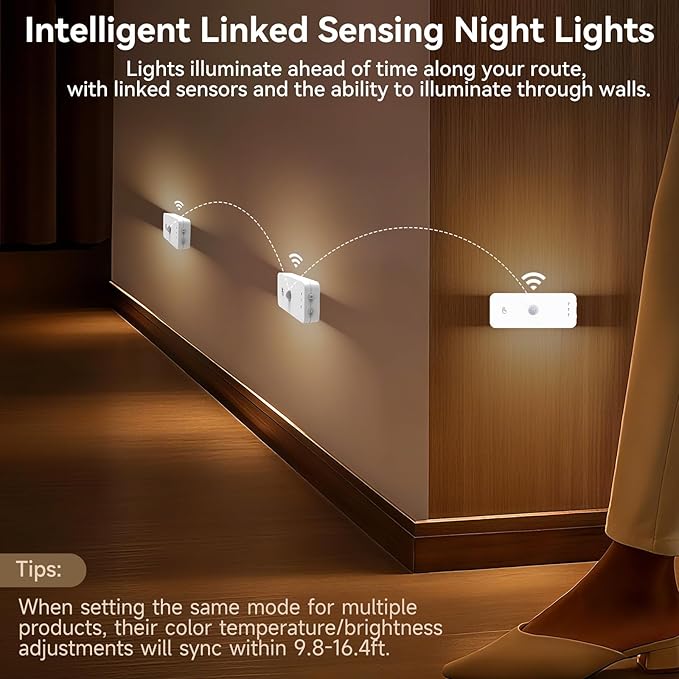 Yiliaw Motion Sensor Night Lights Indoor - Rechargeable Stick-On Stair Lights with Wireless Magnetic Mount, Adjustable Brightness & 3 Color Temps for Hallway, Stairway, Bathroom, Closet (6-Pack)