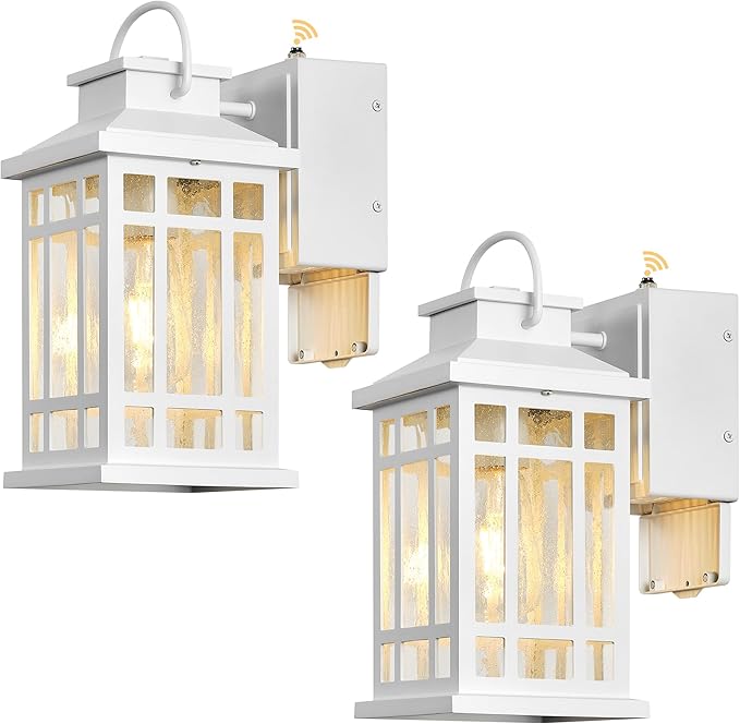 Outdoor Wall Light with GFCI Outlet, White 2-Pack Outside Lanterns for Porch Wall Mount, Dusk to Dawn Outdoor Lighting for House, Garage, Entryway, Doorway, Aluminum Waterproof and Anti-Rust