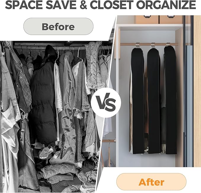4 pack 60" Clear Garment Bags for Hanging Clothes, Suit Bags for Closet Storage, Clothing Storage, Garment Bags for Travel Covers with 4" Gussets for Coats, Jackets, Shirts, Dresses & Sweater, Black