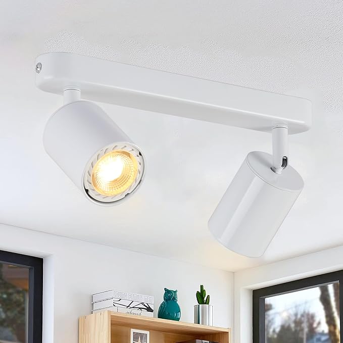 2 Way Track Lighting Kit Flexibly Rotatable Track Light Ceiling Kitchen LED Ceiling spot Light for Bedroom, Picture Wall, Hallway, Office, Bar, GU10 Socket (White-2)
