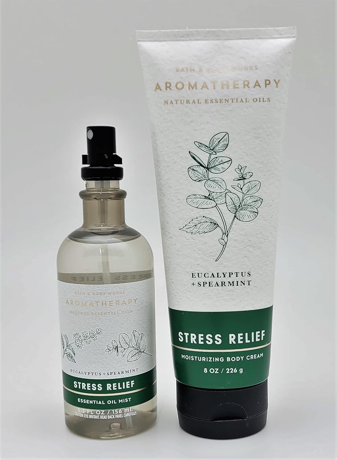 Bath & Body Works - Aromatherapy - Eucalyptus Spearmint â Stress Relief - 2 pc Bundle - Essential Oil Mist- 5.3 fl oz - & Body Cream - 8 oz