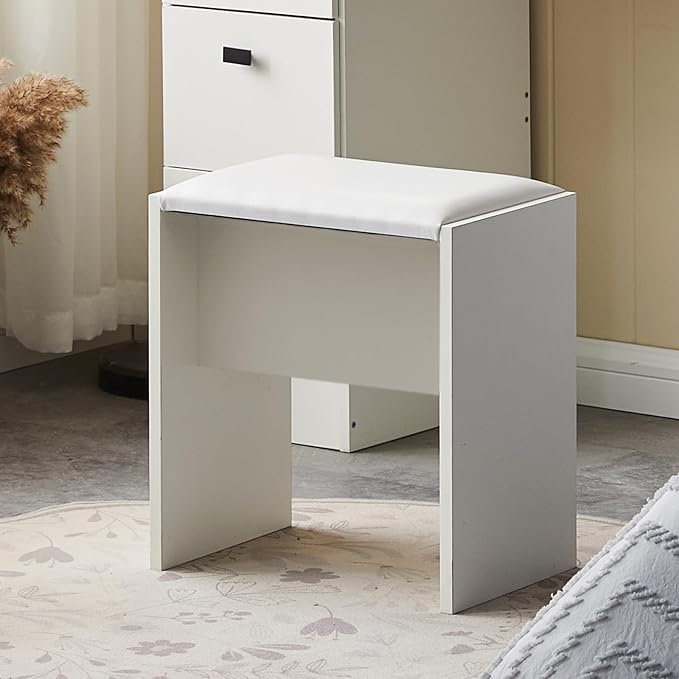 Makeup Vanity Desk with Large Lighted Mirror, Makeup Table with 7 Drawers, Touch Control 3 Color Modes & Adjustable Brightness LED Strip, Bedroom Dressing Table with Cushioned Stool (White)