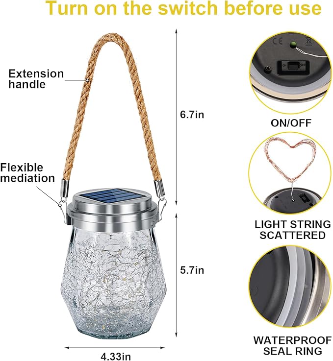 Solar Lantern Outdoor, 2 Pack Hanging Solar Lights Outdoor Waterproof, Upgraded 60 LED Lanterns Decorative Outdoor Garden Decor for Yard Pathway Patio Christmas Halloween, Warm White, LD01