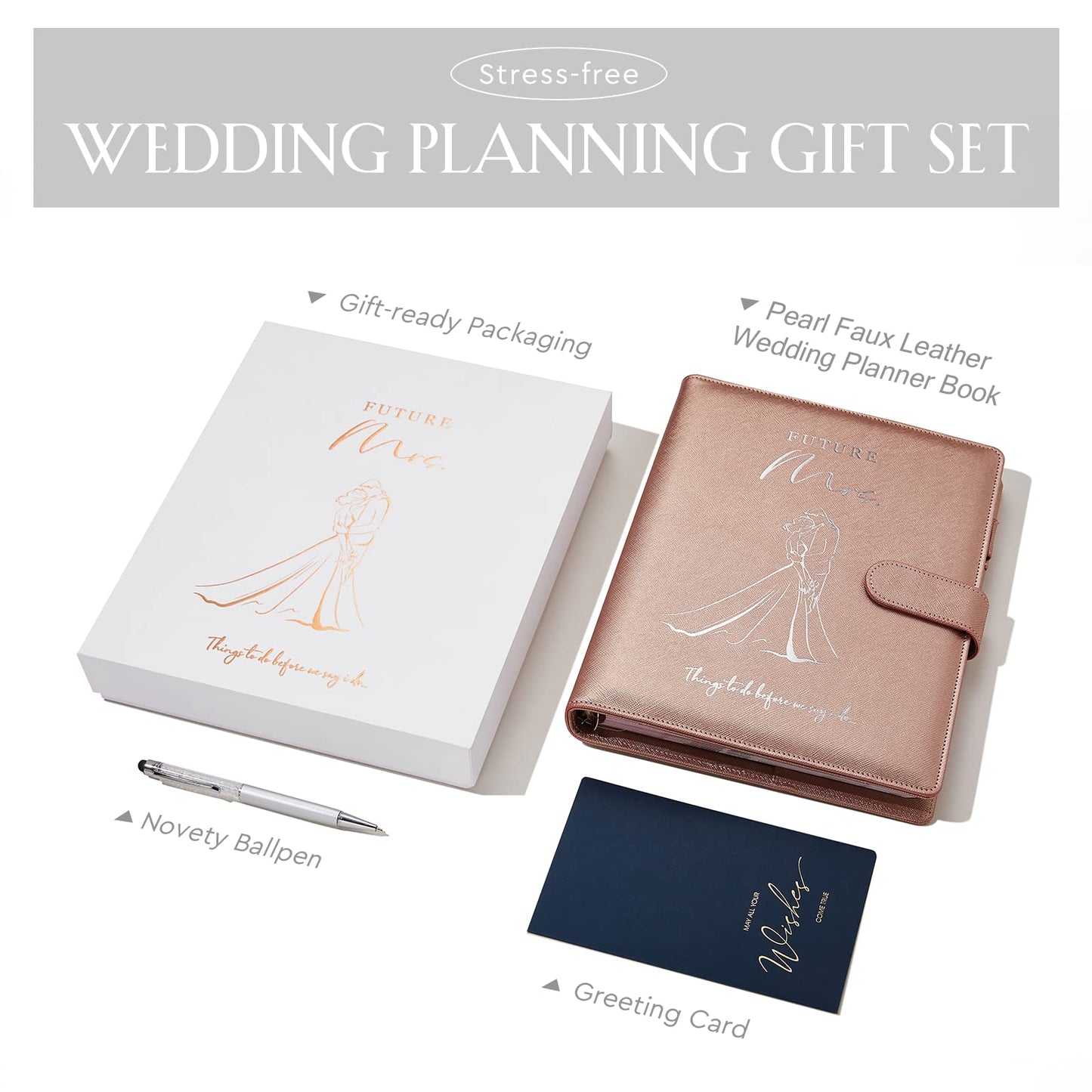AW BRIDAL Best Engagement Gifts for Fiance Her Wedding Gifts For Bride To Be⣠Future Mrs Leather Wedding Planning Book And Organizer Engagement Journal Notebook Budget Binder, 140 Pages, Rose Gold