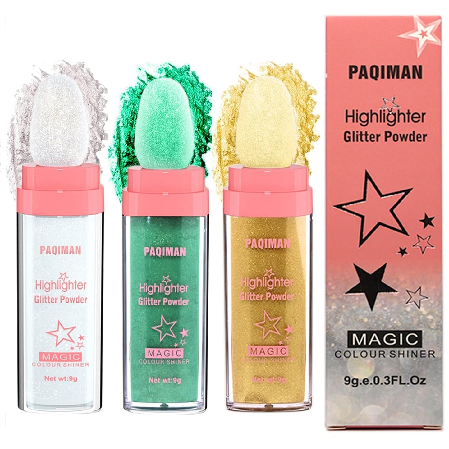 Glitter Powder Highlighter Makeup, Body Brightens the Natural Three-Dimensional Face Blusher Fairy Highlight Patting Powder. (3 Colors(1#.4#.5#))