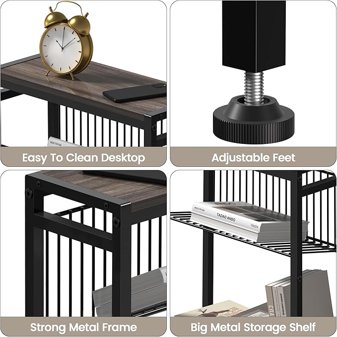 Side Table for Small Space, 3-Tier Narrow End Tablewith Magazine Holder,Slim Nightstand, Skinny Snack Couch Table in Living Room, Bedroom Study and Balcony(Ash Brown)