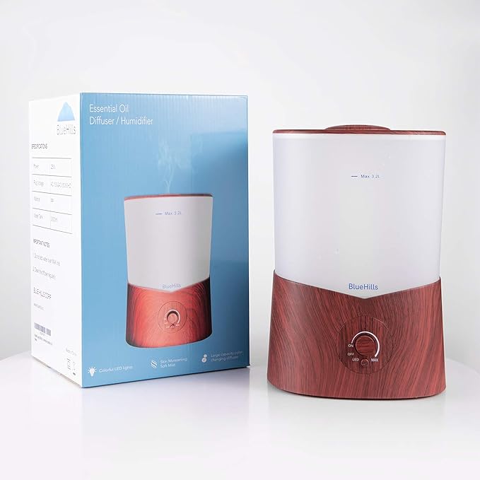 BlueHills Premium Set of Two Large 5000 ML XL and 3000 ML Essential Oil Diffusers Humidifier Combo for Large Room Home with Décor LED Lights Great Gift – Value Pack of White and Dark Wood Grain