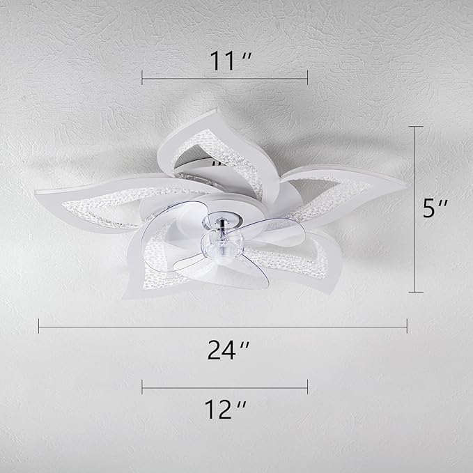 Ceiling Fan with Lights Remote Control, White Personalized Ceiling Fan with Light, 6 Speeds 3 Light Color Flush Mount Ceiling Fan for Kitchen Bedroom