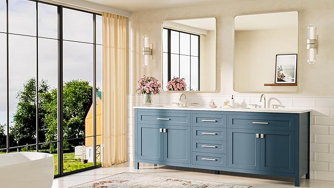 TETOTE Brushed Nickel Bathroom Mirror 30 x 36 Brushed Nickel Metal Framed Bathroom Mirror, Tempered Glass, Modern Farmhouse Wall Mounted Mirror for Decorative(Horizontal/Vertical)