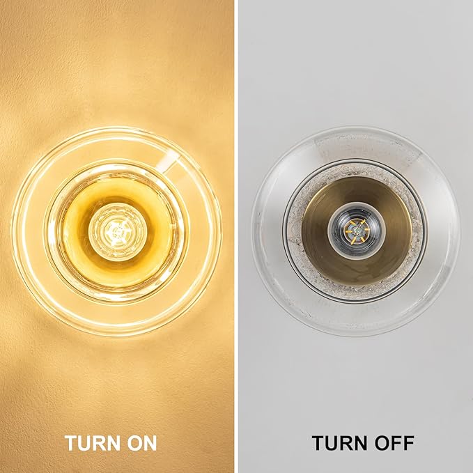Tbaoinal Semi Flush Mount Ceiling Light Clear Glass Shade Matal Base, Inclede 900 LM LED Bulb, Low-Profile for Kitchen/Hallway/Entryway/Bathroom, Golden