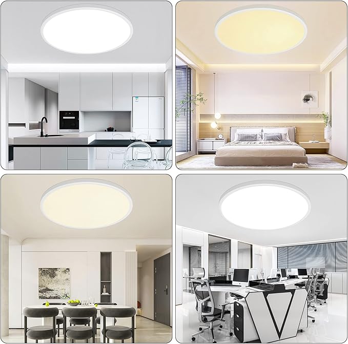 24 Inch Flush Mount Ceiling Light Fixture - 56W Dimmable LED Ceiling Light with Remote, 5600lm, 3000K/4500K/6000K Adjustable LED Kitchen Ceiling Lamp for Bedroom, White