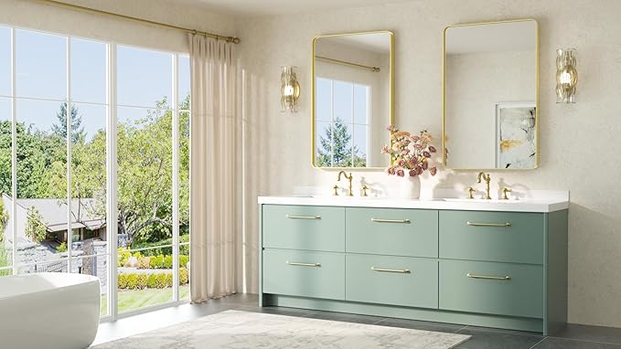 TETOTE Gold Mirror Bathroom 24 x 36 Brushed Gold Metal Framed Vanity Mirror, Tempered Glass, Modern Farmhouse Wall Mounted Mirrors for Decorative(Horizontal/Vertical)