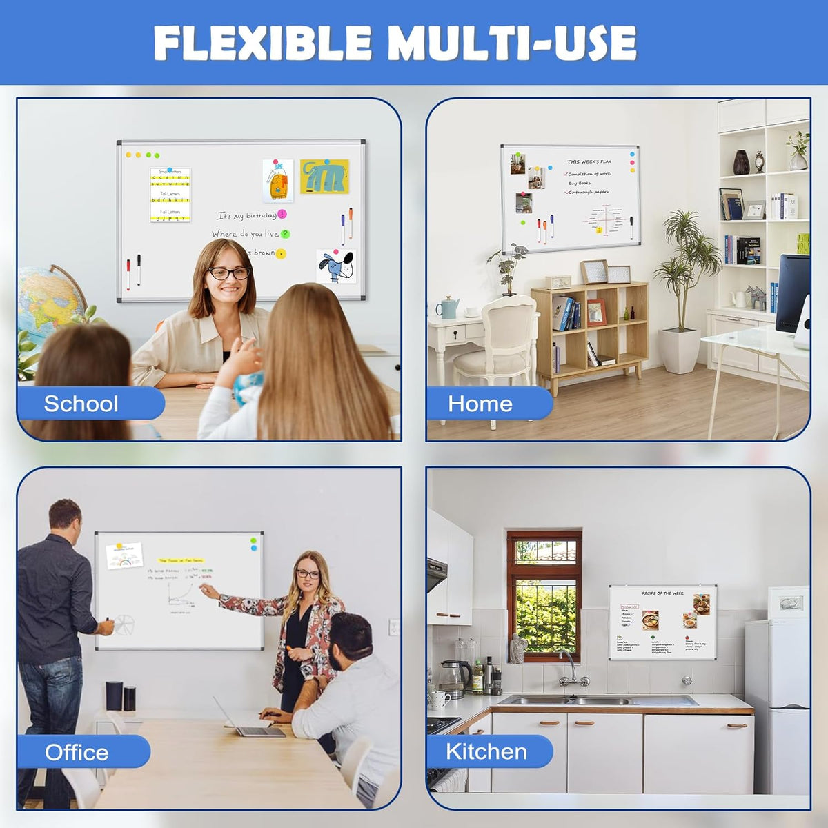 WALGLASS Large White Board, 72" x 48" Double-Sided Dry Erase Board Magnetic Whiteaboard for Wall, Hanging Mounted Whiteboard Silver Aluminium Frame for Home, School, Office