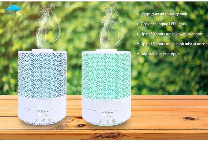 BlueHills Premium Large 3000 ML and 2500 ML XL Essential Oil Diffusers Humidifier Combo Set of 2 for Large Room Home with Décor LED Lights Great Gift – Value Pack of White