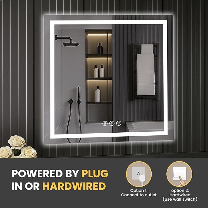 LOAAO 30"X30" LED Mirror for Bathroom, Lighted Bathroom Mirror with Lights, Anti-Fog, Dimmable, Memory Function, Easy to Install, Clear Reflection