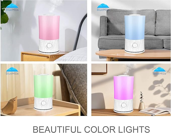 BlueHills Large Essential Oils Diffusers for Large Rooms Set of 2 2000ML Capacity Models Adjustable Cool Mist Output Options – Value Pack of White and White Wood Grain