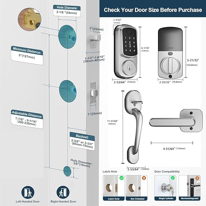 Keyless Entry Door Lock with Handle Set, Keyless Entry Deadbolt with Handle Set, Smart Locks for Front Door Alexa Fingerprint Auto Lock,Silver