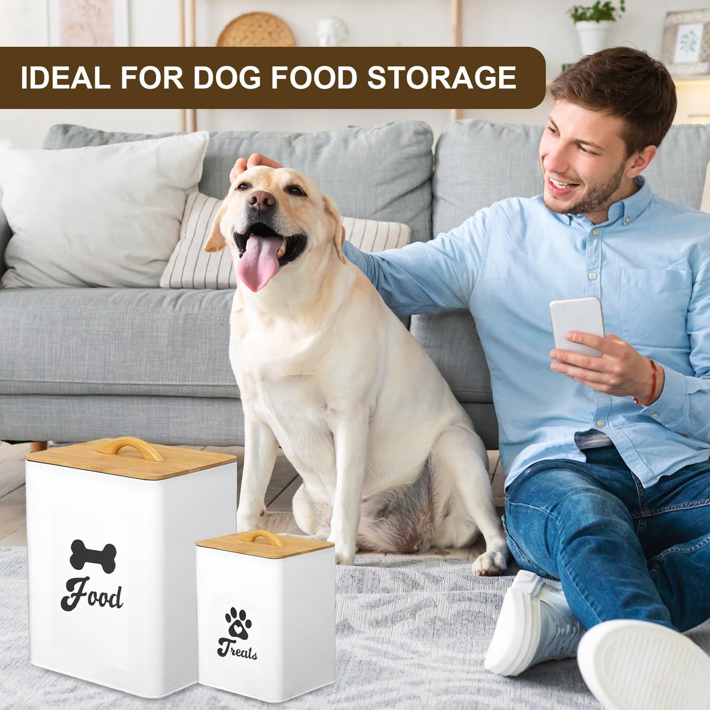 Dog Treat Container 2PCS, Dog Food Storage Container with Lids Airtight, Dog Treat Jars for Kitchen Counter-7+3Lbs, Small Dog Cookie Jar for Storage, (Upgraded) White