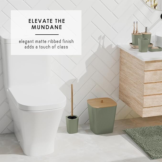 Clara Clark Bathroom Set - Sage Green Bathroom Accessories Set, 6PC Bathroom Accessory Set, Bathroom Sets with Bathroom Rugs, Toilet Brush, Trash Can & Soap Dispenser
