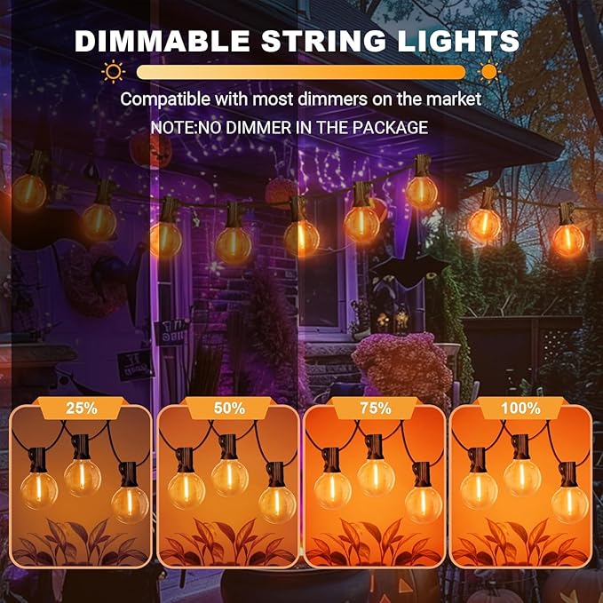 LAMPHOME 2-Pack Globe Outdoor Halloween String Lights, 26FT Patio Lights with 12+1 Edison Shatterproof Bulbs(1 Spare), Connectable Dimmable Orange Lights for Backyard Porch Halloween Decor
