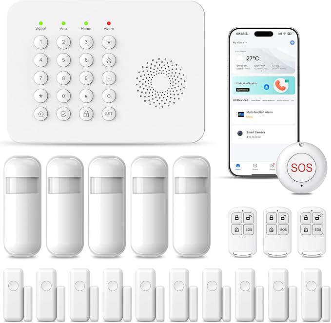 20 PCS Alarm System for Home Security,Wireless Home Security Systems with DIY Expandable Door Sensor,Motion Detector,4G GSM/Tuya App Alerts,Compatible with Alexa for Villa,Apartment,Warehouse