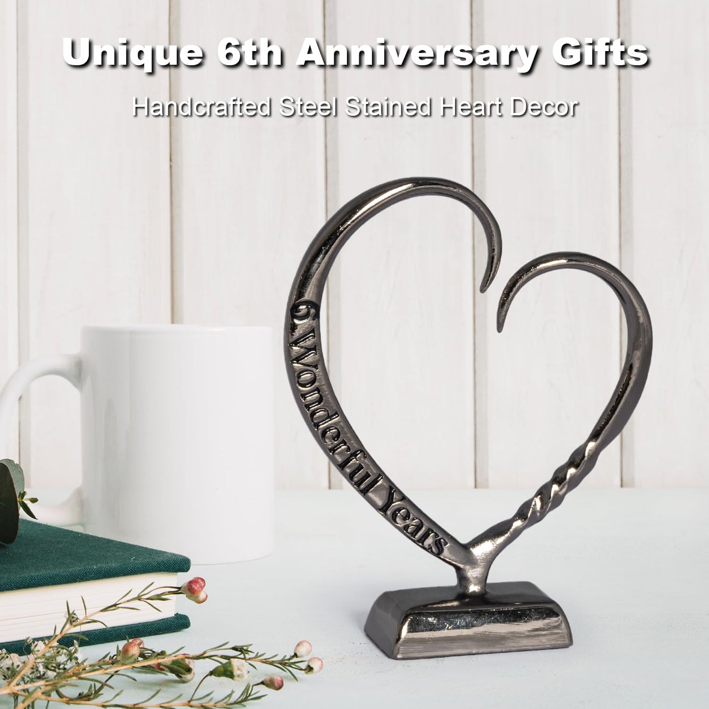 BESZONE 6 Year Anniversary Iron Gifts for Her, 6th Wedding Anniversary for Couples Gifts Steel for Him Wife Husband Men, Hand Forged Heart Iron Steel Art Keepsake Home Decor